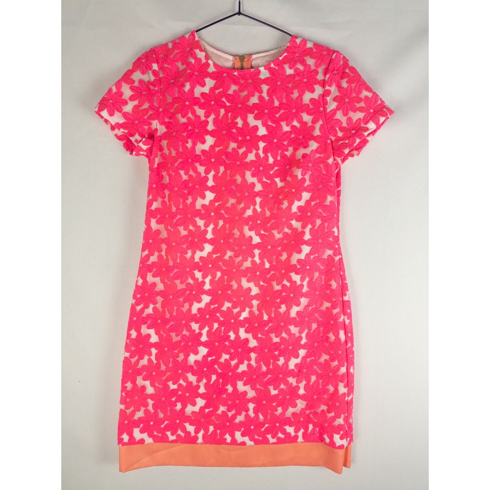 Sail to Sable STS Floral Lace Shift Dress Womens 4 Hot Pink Daisy Lined Resort